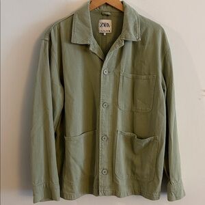 Zara Sage Green Relaxed Shacket Button Up Size Large